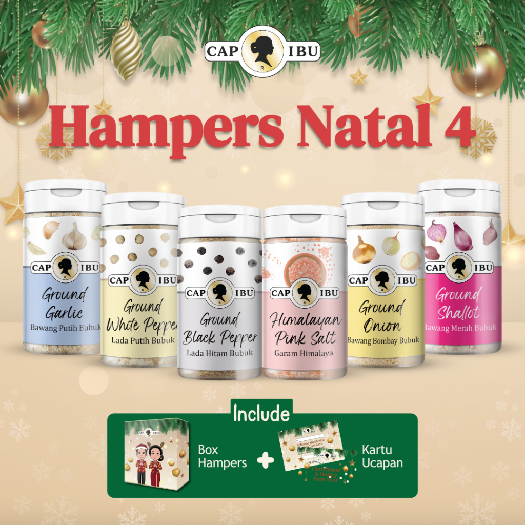 

CAP IBU Hampers Natal 4 - Bumbu Rempah Bubuk Lada Putih Lada Hitam Garam Himalaya Bawang Putih Bawang Merah dan Bawang Bombay