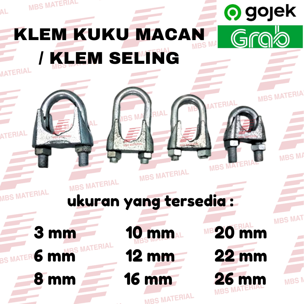Kuku Macan / Klem Seling / Klem Sling Baja Besi Stainless Steel 3, 6, 8, 10, 12 MM