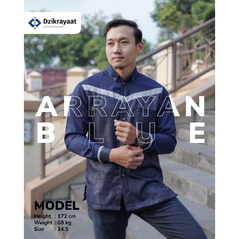 BAJU KOKO DZIKROYAT TERBARU KOKO KEKINIAN KOKO BIRU LENGAN PANJANG KEMKO DZIKRAYAAT ARRAYAN BLUE KEM