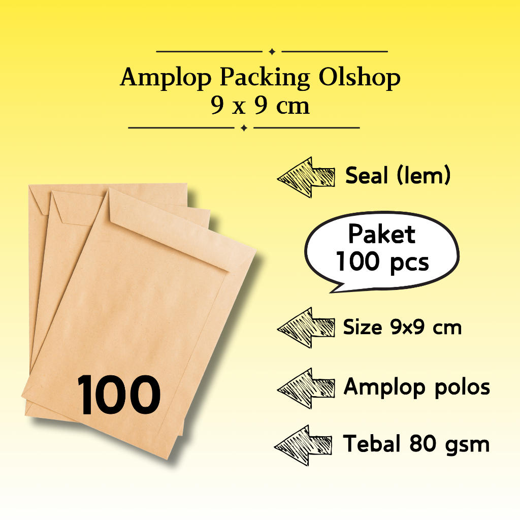 

100 Pcs Potrait - Amplop Packaging Kraft Potrait Amplop Klasik Coklat Polos Seal (Pakai Lem) 9 x 9 cm