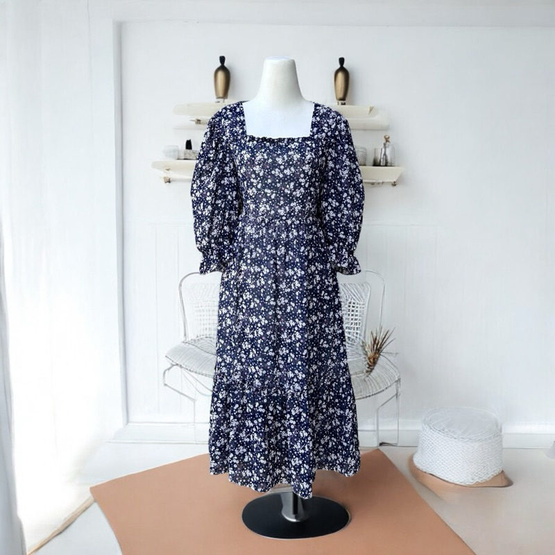 Dress Vintage Nevy Bunga Korea Style