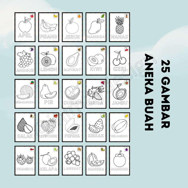 

Lembaran Mewarnai Edisi Buah Cetak dan Template