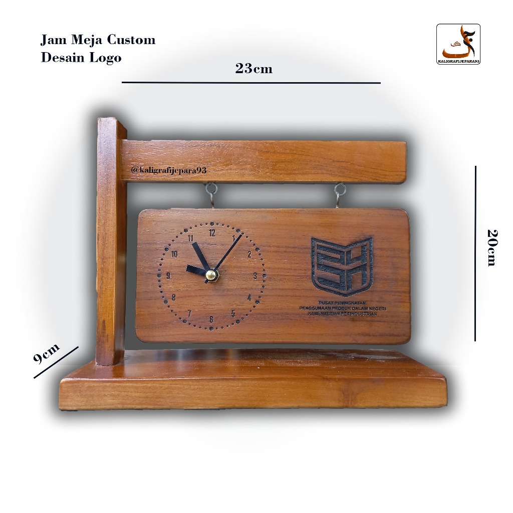 Jam Meja Custom Grafir Nama Logo Perusahaan Kayu Jati, Hadiah Unik, Souvenir Kantor, Hadiah Ulang Ta