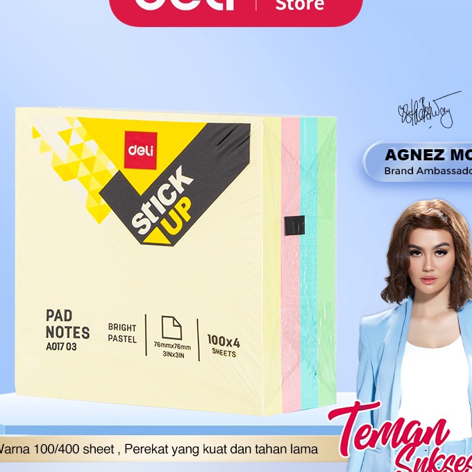 

murah Deli Memo tempel Sticky Notes Note Pad 3x3 4 Warna 1 sheet perekat kuat dan tahan lama EA173