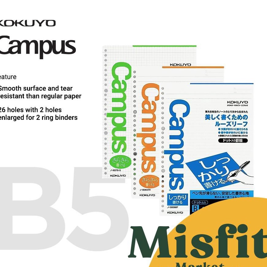 

KI3 KOKUYO Campus Paper Loose Leaf Refill B5 Isi ulang Binder 5 1