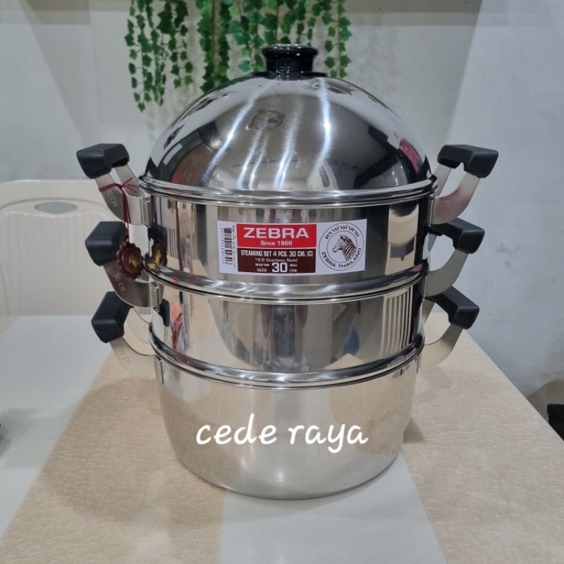 panci kukusan stainless zebra susun 3 steamer set 4 pcs ukuran 30 cm