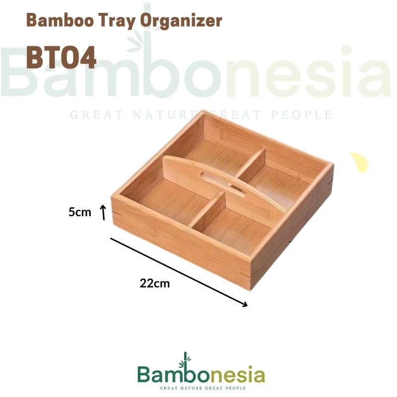 Kotak Kayu bambu 4 Sekat, Nampan Tray Bambu 4 Sekat wadah saji camilan, Aesthetic BAMBOO TRAY