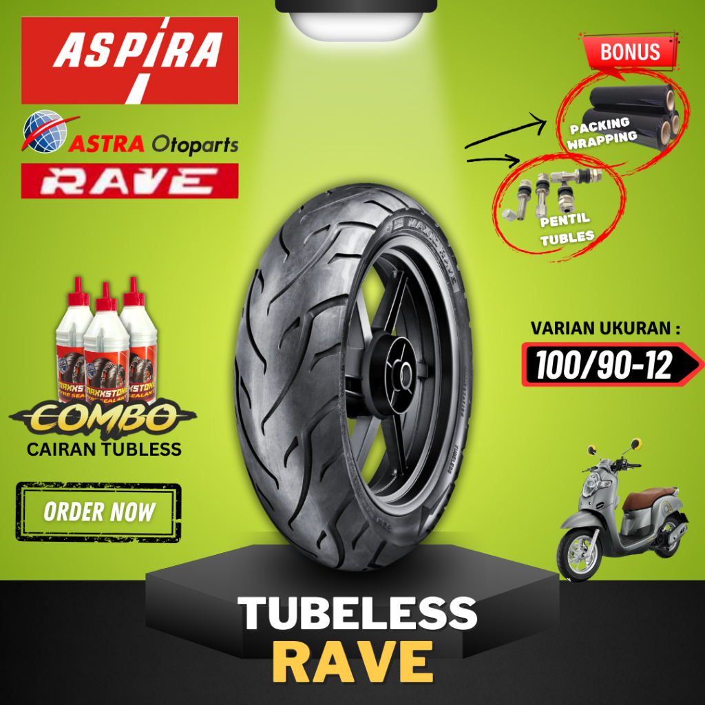 ID [PAKET SEPASANG MURAH] BAN ASPIRA TUBELESS MAXIO RAVE RING 12 100/90-12 110/90-12 / BAN LUAR