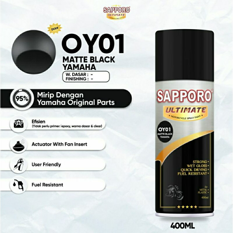 #MAU# Cat Semprot Sapporo Ultimate OY01 Matte Black Yamaha 400ml Yamaha Hitam Matt Doff Yamaha Origi