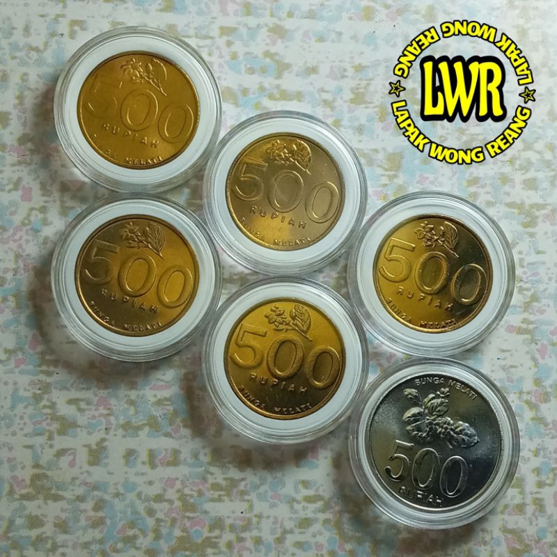 Uang Kuno 500 Rupiah Melati Kecil Set Tahun 1997-2003 Semua Koin Gress Baru Lustre Original Dari Rol