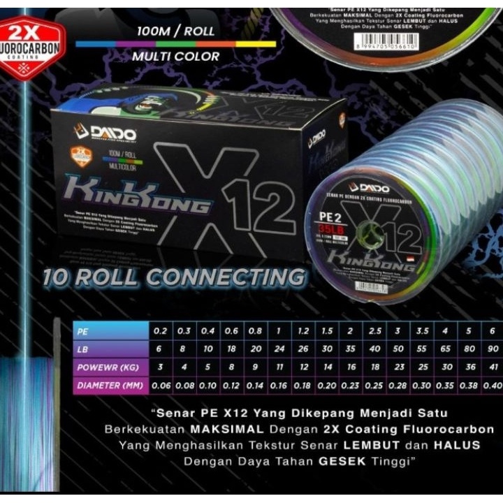 senar pancing pe braid daido kingkong x12 pe