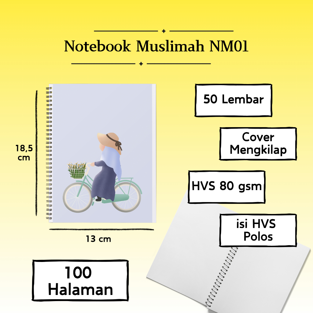 

[50 Lembar] Notebook Hijaber Muslimah Buku Diary Besar / Buku Catatan Jurnal Spiral 13 x 18,5 cm