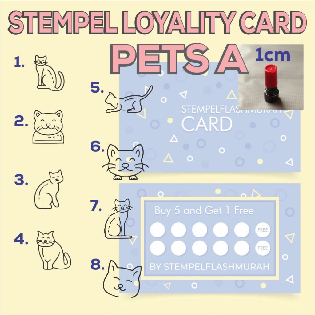 

stempel custom otomatis pets A 1cm klinik kucing anjing animal grooming hewan binatang cat dog kartu loyality nama member card logo otomatis flash stamp