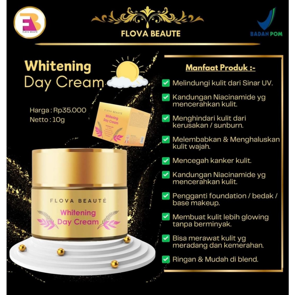 Sunscreen Glowing SPF30 BBF & Flova Cream Siang Cerahkan Kulit, Cegah Flek & Anti Aging