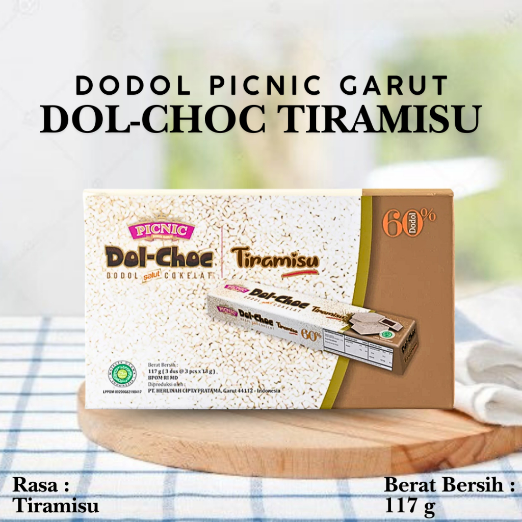 

Dodol Garut Picnic Dol-Choc Aneka Rasa Tiramisu Green Tea Cokelat Mangga Stroberi 117 G