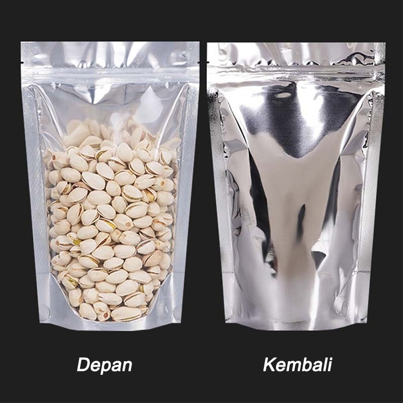 Alumunium Standing Pouch Silver Kemasan Standing Pouch Aluminum Foil Clear Zipper Bag Food Storage