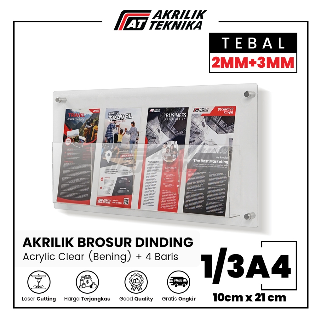 

Rak Brosur 1/3 A4 4 Baris Akrilik / Display Menu Meja / Acrylic Flyer Holder