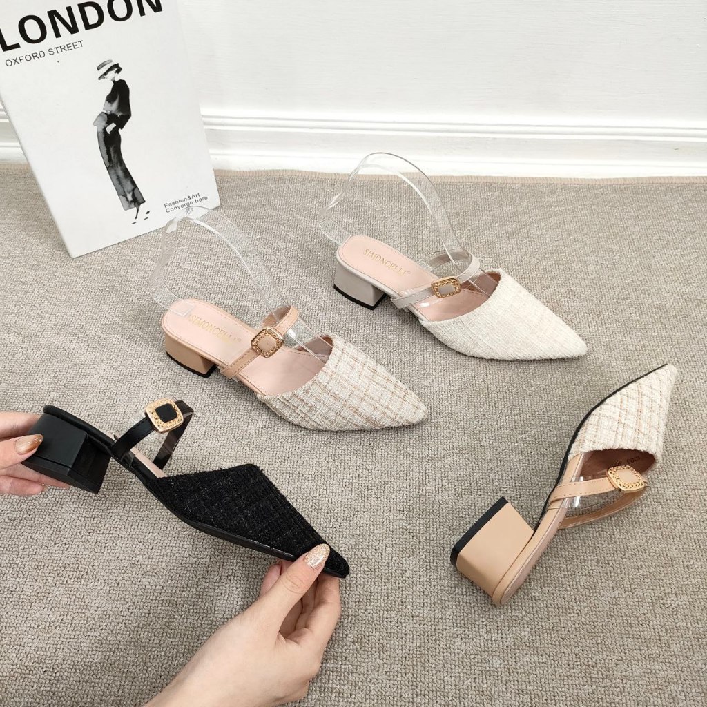 Simoncelli Sandal Tumit Tahu 2 Cm Wanita Mutiara | Sandal Kerja | Sendal Pesta | Sandal Import 1003