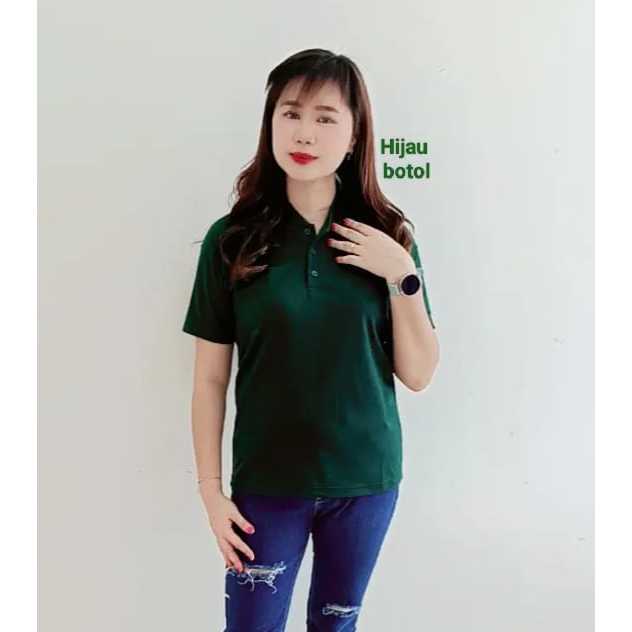 Kaos kerah cewe HIJAU ARMY polos - polo polos HIJAU TUA wanita - polo pendek wanita - winstar polos 