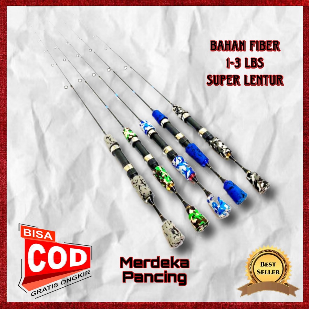satu set joran pancing udang benjiro udang 1-5lbs fiber solid + rell komodo 100 120cm best seller