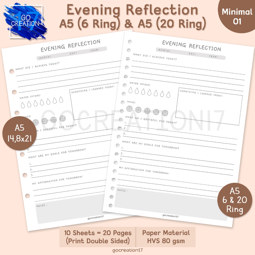 

Buku Planner Kertas Isi Binder Evening Reflection Simple Minimalis A5