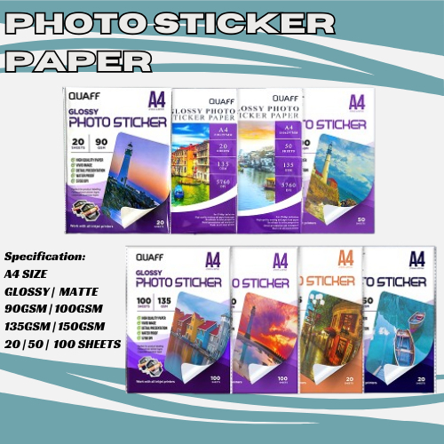 Waterproof sticker glossy photo paper A4 A3 (50 lembar) / Kertas foto glossy stiker tahan air