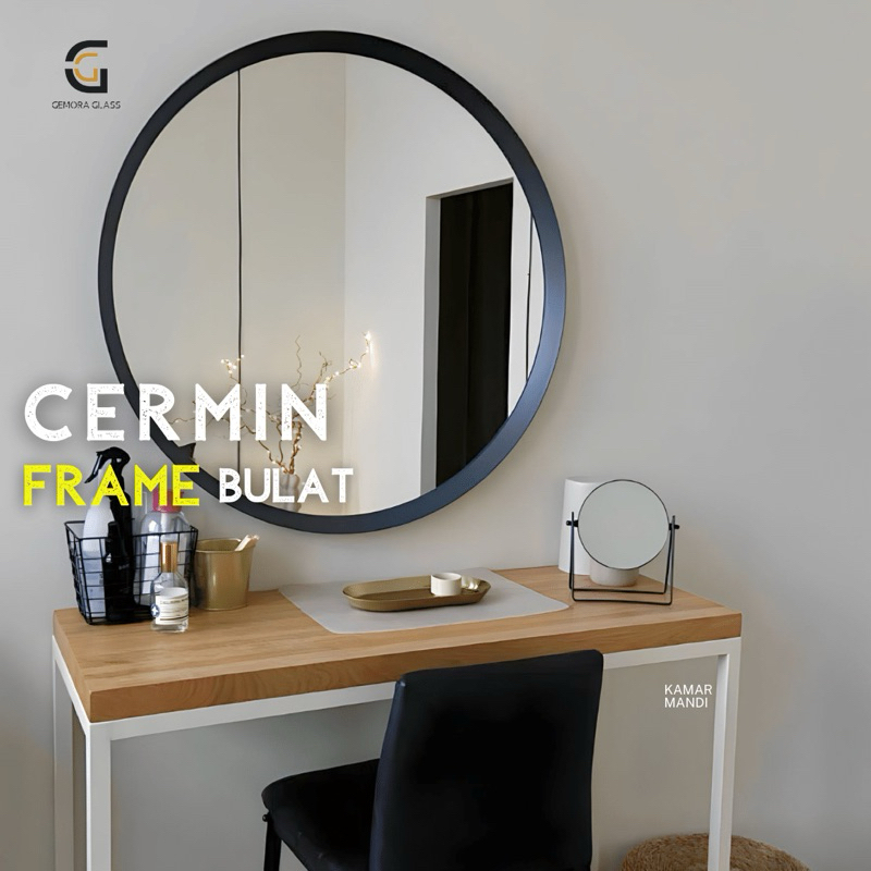 Cermin Bulat Dinding Aesthetic Frame Hitam Putih (Free Packing Kayu) Cermin Dinding/ Cermin
