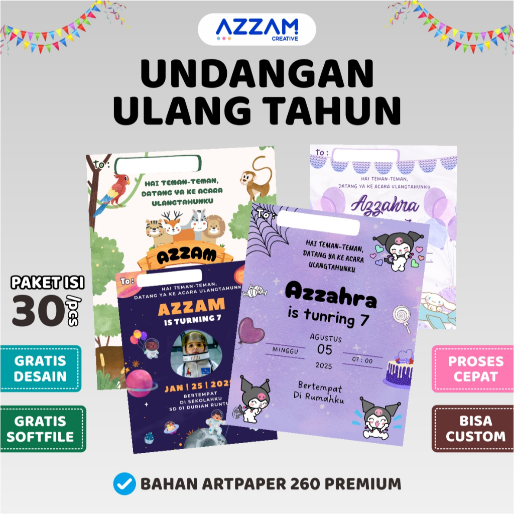 

[ PAKET 30PCS ] UNDANGAN ULANG TAHUN UNDANGAN BIRTHDAY