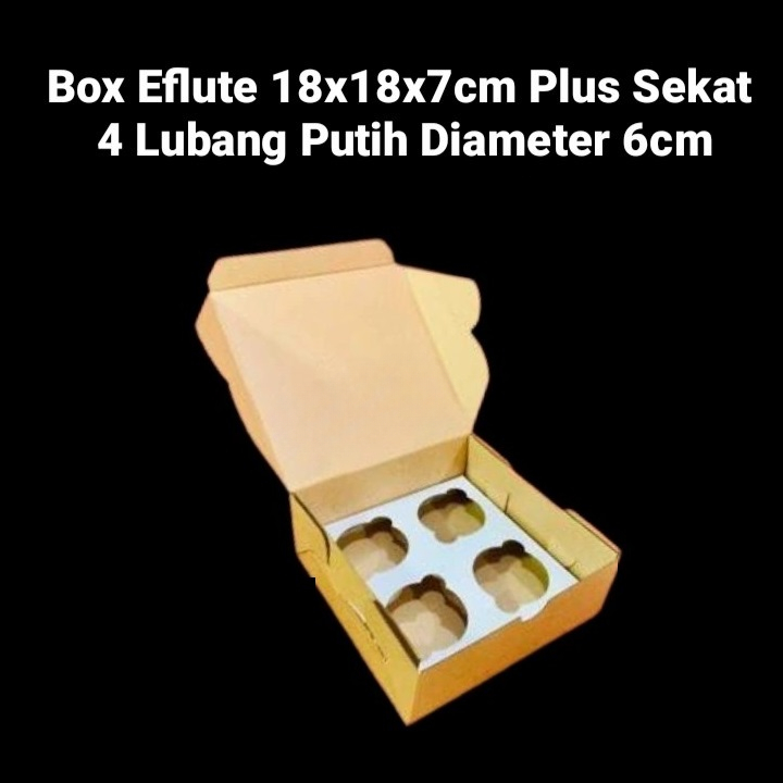 

( 10 pcs ) Kardus Eflute Polos Packaging Pudding Mini Box Kotak Ukuran 18x18x7 cm Sekat 4 Lubang 6 cm