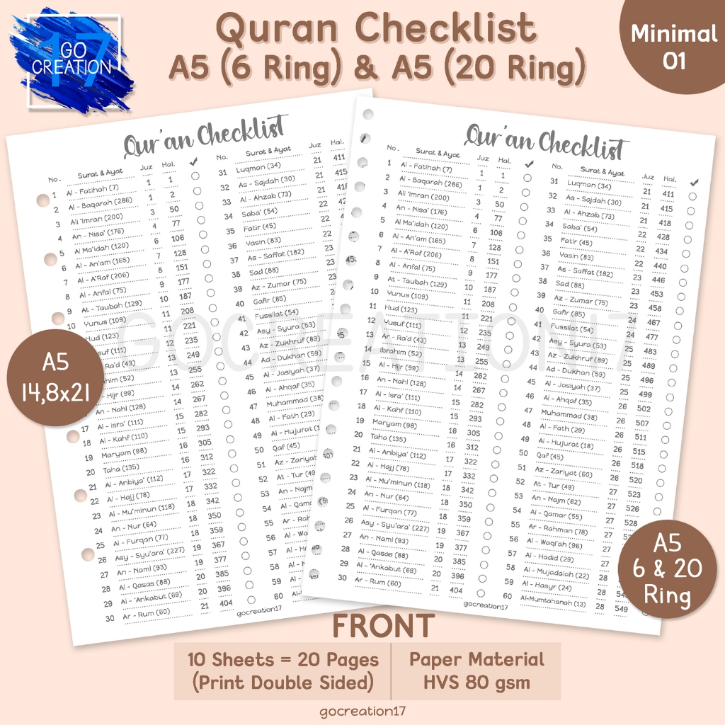

Buku Planner Kertas Isi Binder Quran Checklist Simple Minimalis A5