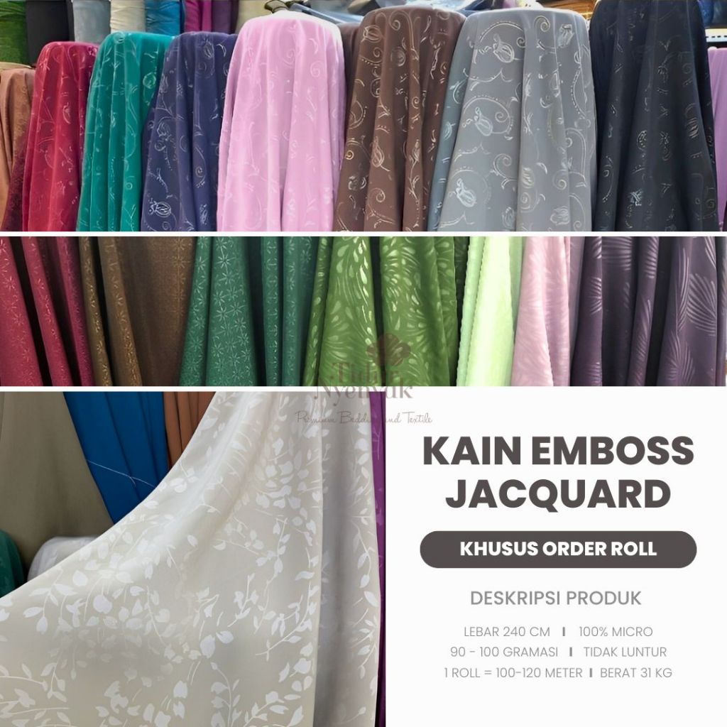 KAIN ROLL EMBOSS MICROTEX TIMBUL BUNGA SPEREI GORDEN JACQUARD MURAH MAROON GREY SAGE HOTEL ASRAMA