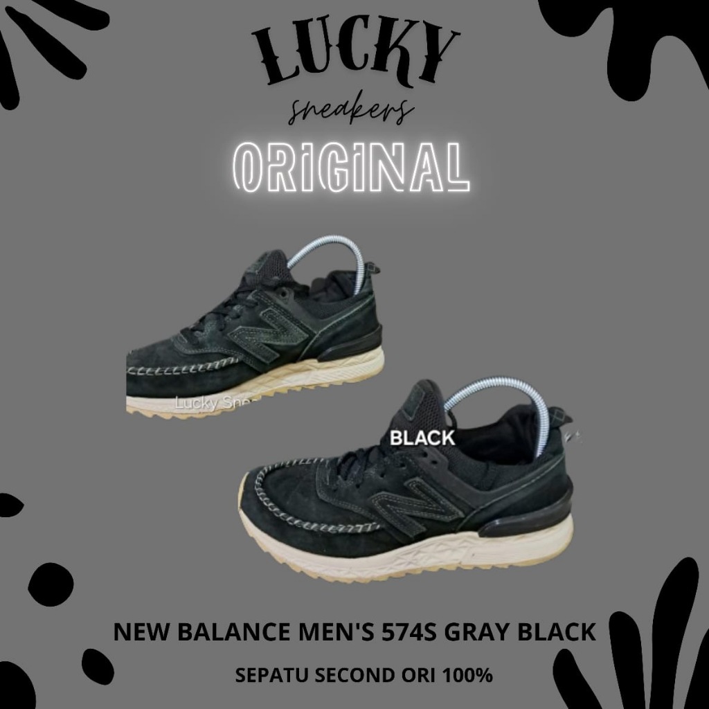 Sepatu Ori Second New Balance Mens 574S Grey Black By Lucky Sneakersz