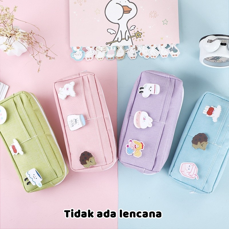 

Tempat pensil kapastitas besar macaron Pencil case resleting kain lucu Kotak pensil polos tanpa pin bross Tas kosmetik makeup utk sekolah kantor anak