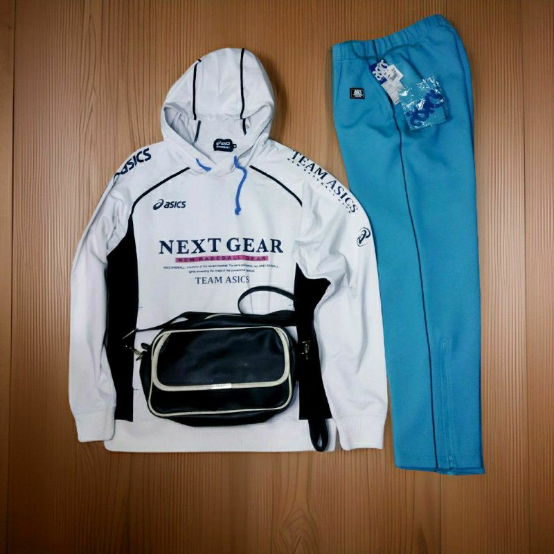 Hoodie Dan Celana Training Asics Baseball Elastis