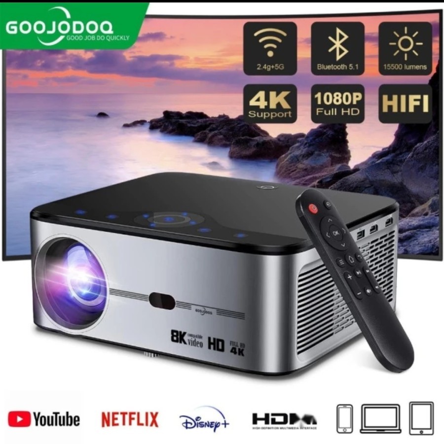 Goojodoq Gen 2 Proyektor Profesional Android 4K Wifi Full HD 108p 15500 lm Lumens 2GB + 16GB