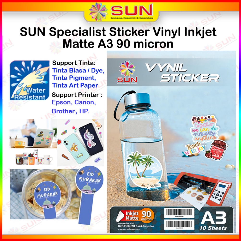 

ART C3W7 Sticker Vinyl Inkjet Anti Air A3 Kertas SUN Sticker Vinyl Inkjet Matte 9 micron A3 Waterproof Anti Air isi 1 lembar epsoncanonhpbrother oridyepigmentart paper ink 664 3 673 79 81 BT5 GT51 52