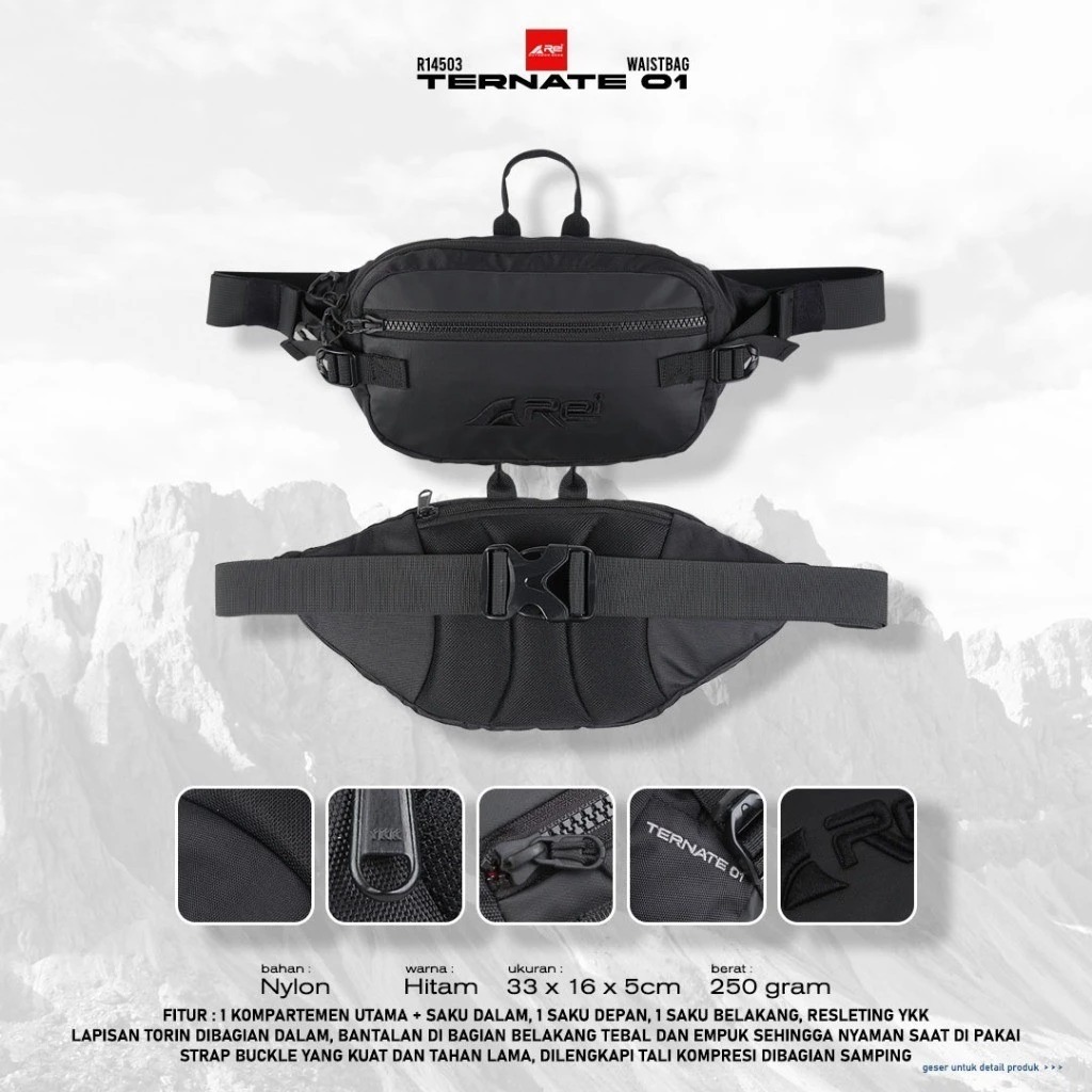 Tas Pinggang / Waist Bag Pria Ternate 01 Hitam Tas Selempang Arei Outdoorgear