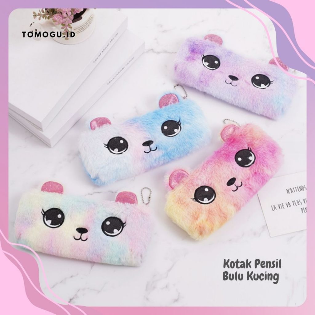 

Kotak Pensil Bulu Rainbow Kucing Cat Tempat Pensil Wadah Pensil Kostak Pouch makeup Pencil Case