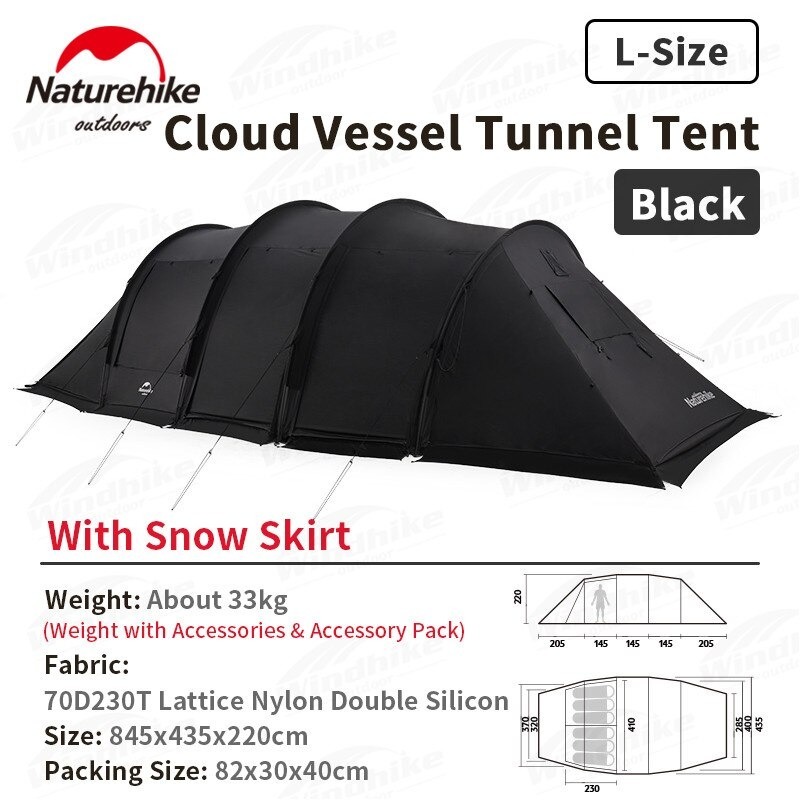 TENDA CAMPING CLOUD VESSEL NATUREHIKE NH20ZP015 - 4 FRAME SNOW SKIRT BLACK