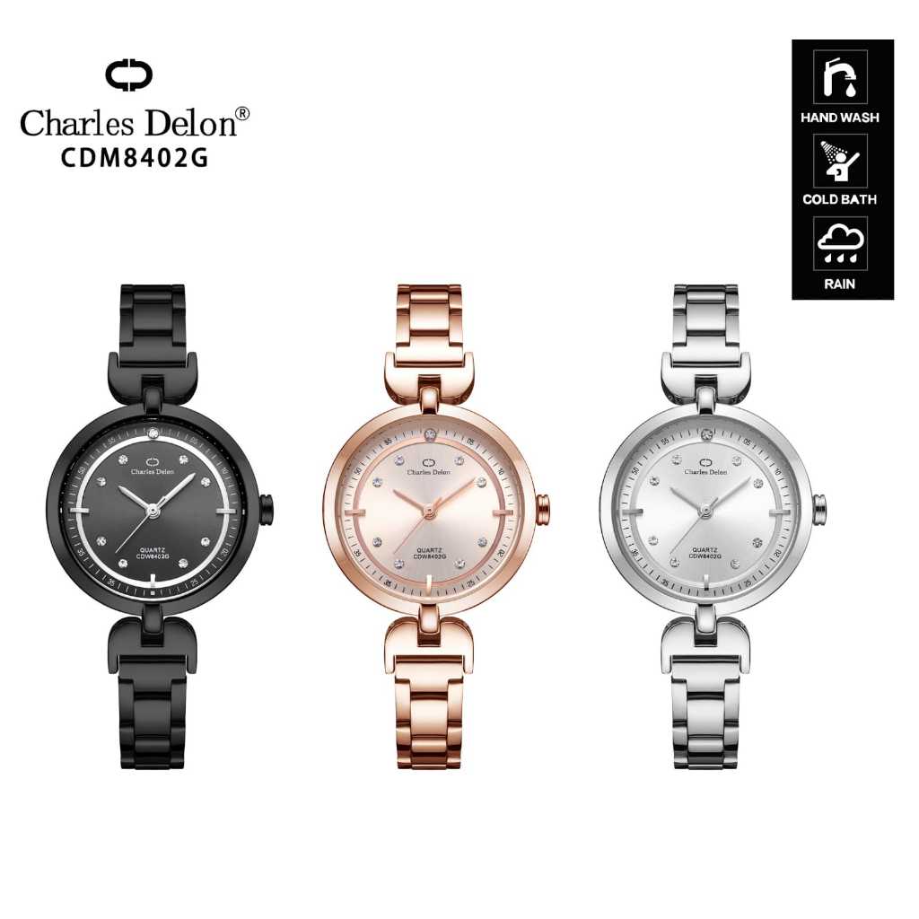 Official CHARLES DELON Watch Free Box Original Jam Tangan Rantai Fashion Wanita Analog | CDW 8402