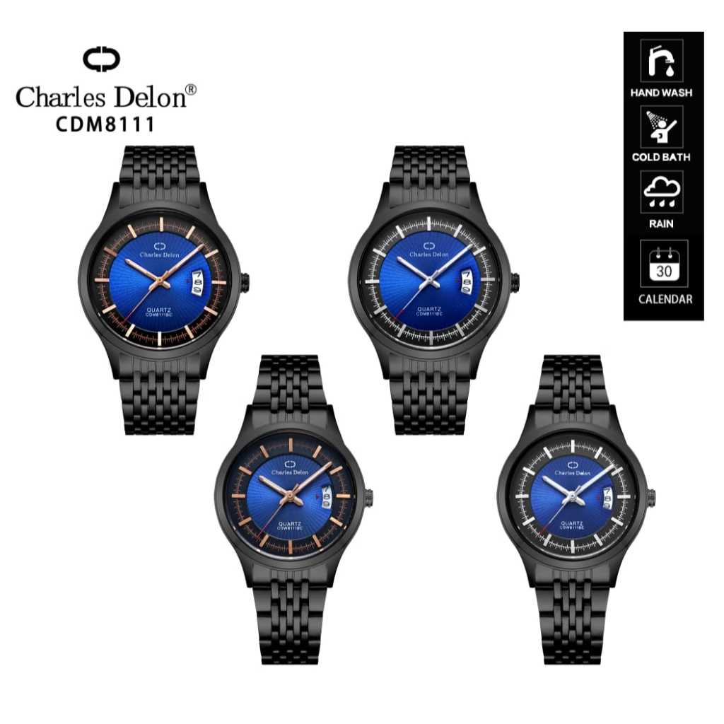 Official CHARLES DELON Watch Free Box Original Jam Tangan Rantai Couple Pria Wanita Analog Tanggal K