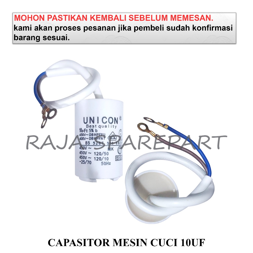 C10 Capasitor Mesin Cuci Single / CAPASITOR MESIN CUCI 10UF