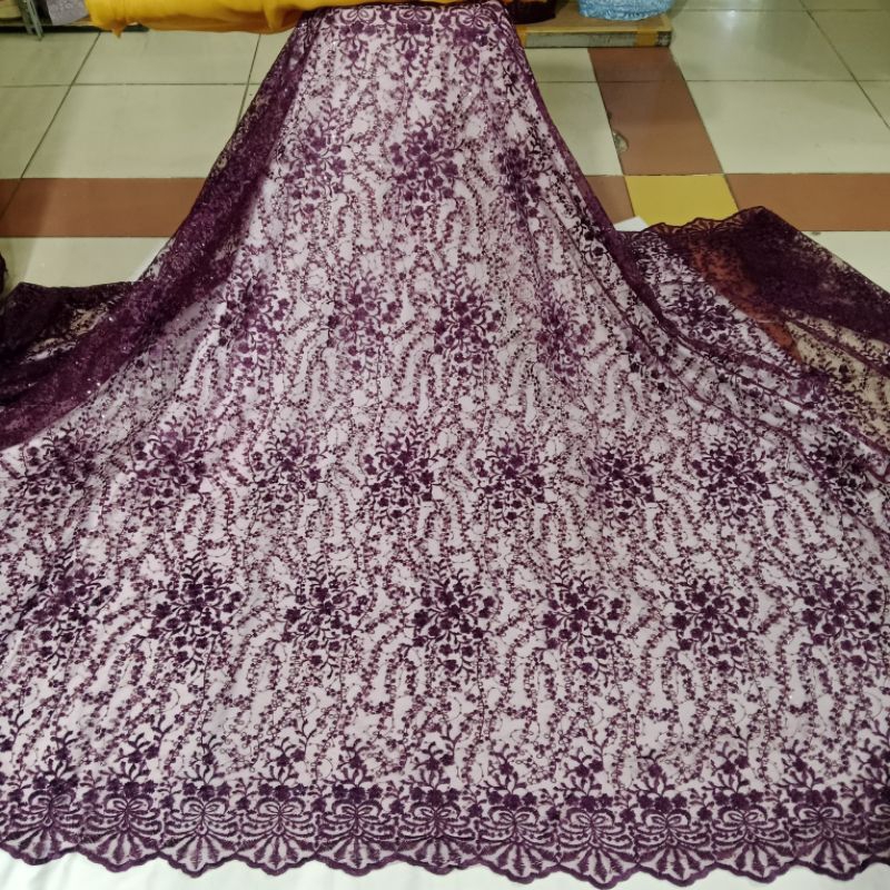 BAHAN KAIN TILE BROKAT BUNGA BORDIR PAYET