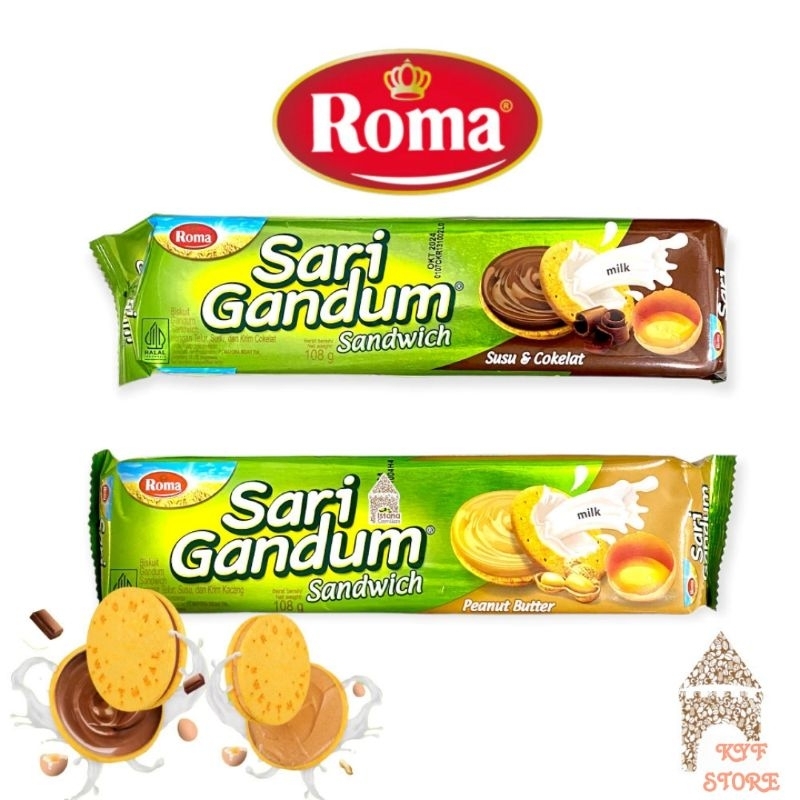 

Roma Biscuit Sari Gandum Sandwich Peanut butter & Cokelat 108G