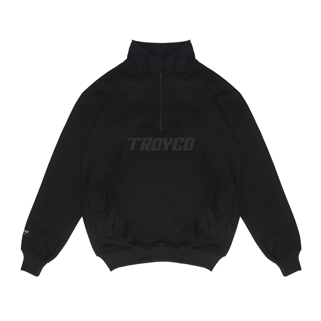 Troy Company Sweater Crewneck Half Zipper Black Bold Italic - Half Zip Pria Hitam HZ 2535