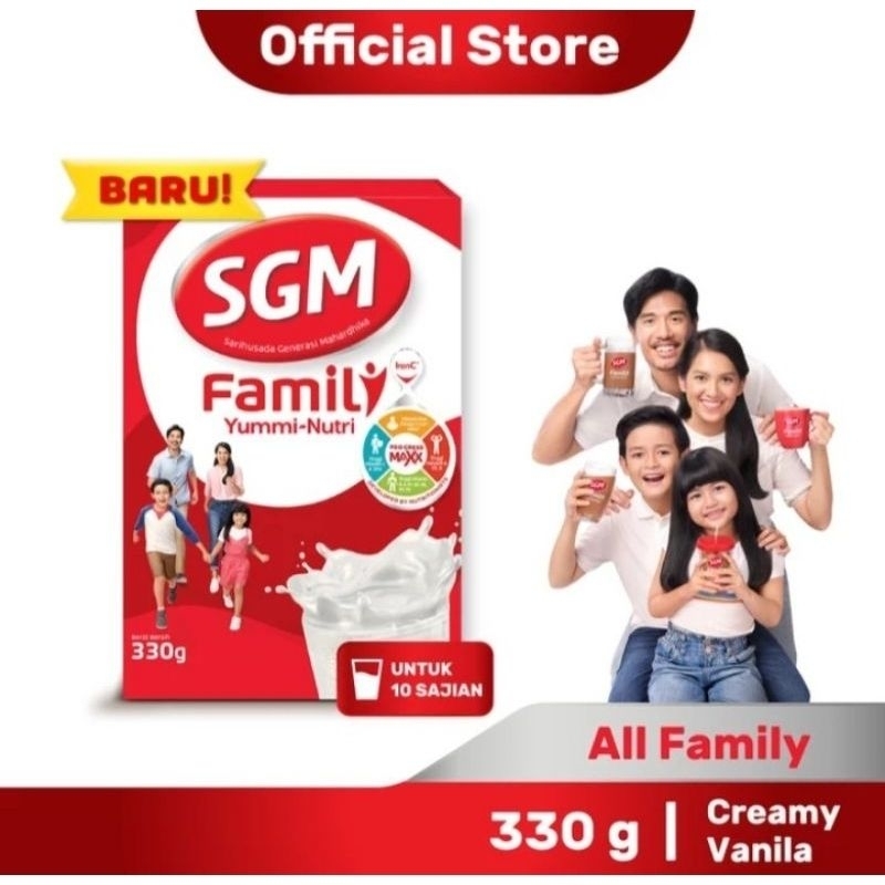 

SGM FAMILY YUMMI NUTRI SUSU BUBUK RASA COKLAT DAN VANILA 330gram