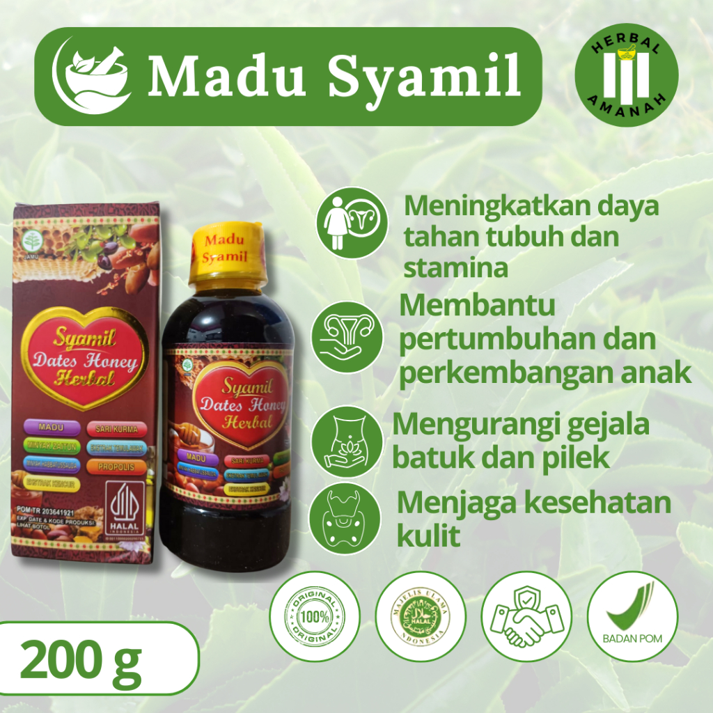 

Madu Syamil DATES HONEY / Madu Syamil Herbal Untuk Anak Anak dan Dewasa / Madu Syamil Original 200 ml
