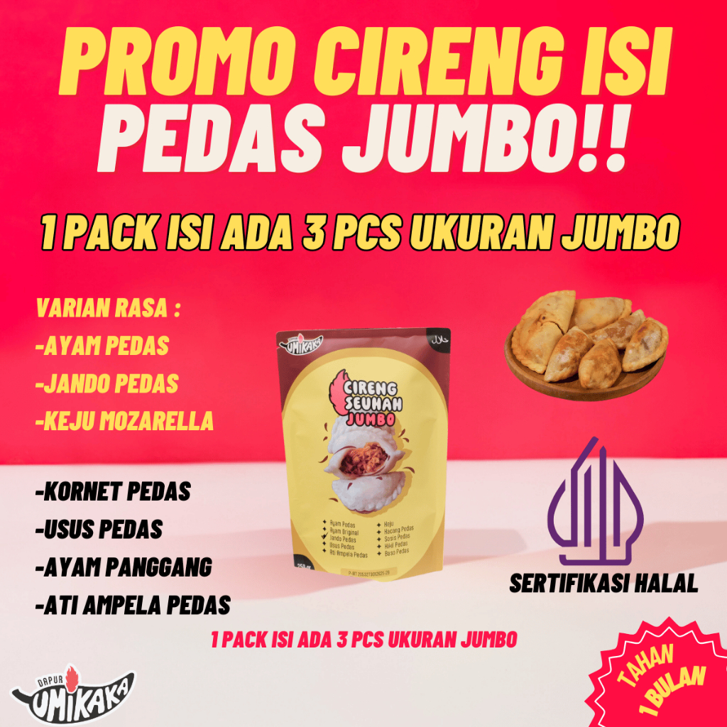 

PROMO CIRENG SANGAR by DAPURUMIKAKA cireng isi pedas JUMBO kemasan 3 pcs cemilan viral Halal