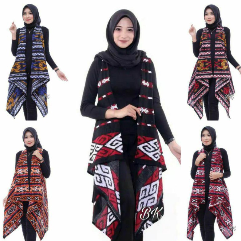 KODE Q72B Outerwear Blazer Outer Long vest Bolero Panjang Batik Motif Songket Tenun Modern