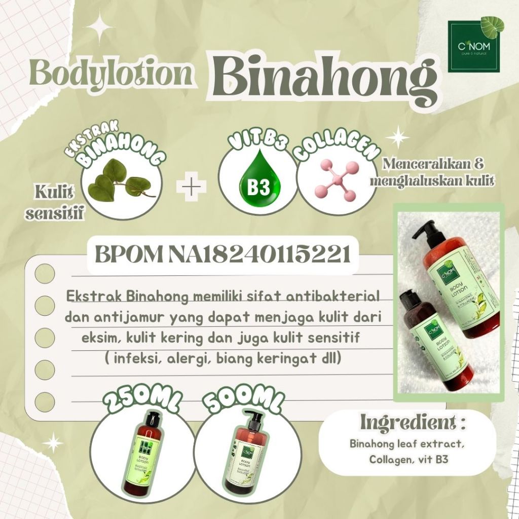 Body Lotion Daun Binahong Nature Body Lotion BPOM Pencerah dan Pelembut Kulit